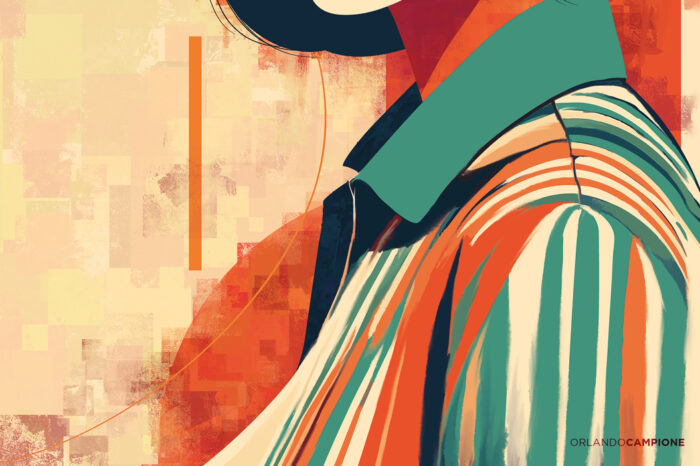 Illustration d'un portrait d'une femme asiatique dans un style art graphique, minimaliste et techniques mixtes. - portraits graphiques réalisé par Orlando Campione