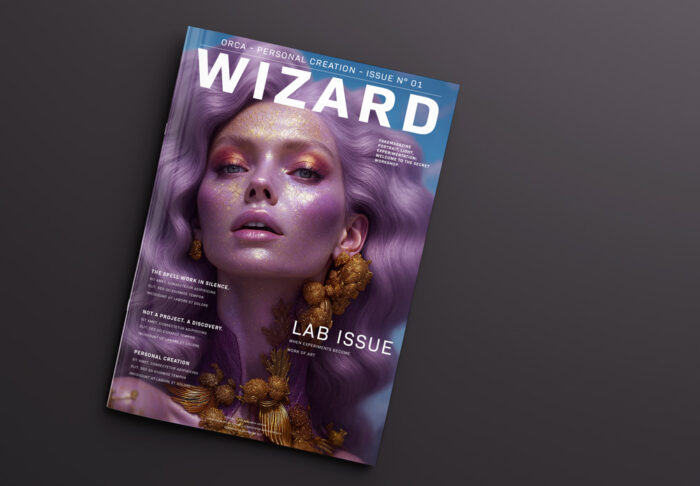 Magazine Wizard - Personal creation Muse Synthétique — Portrait artistique numérique & vision de campagne. Photoshop, décliné en campagne parfum fictive à travers des mises en situation publicitaires.